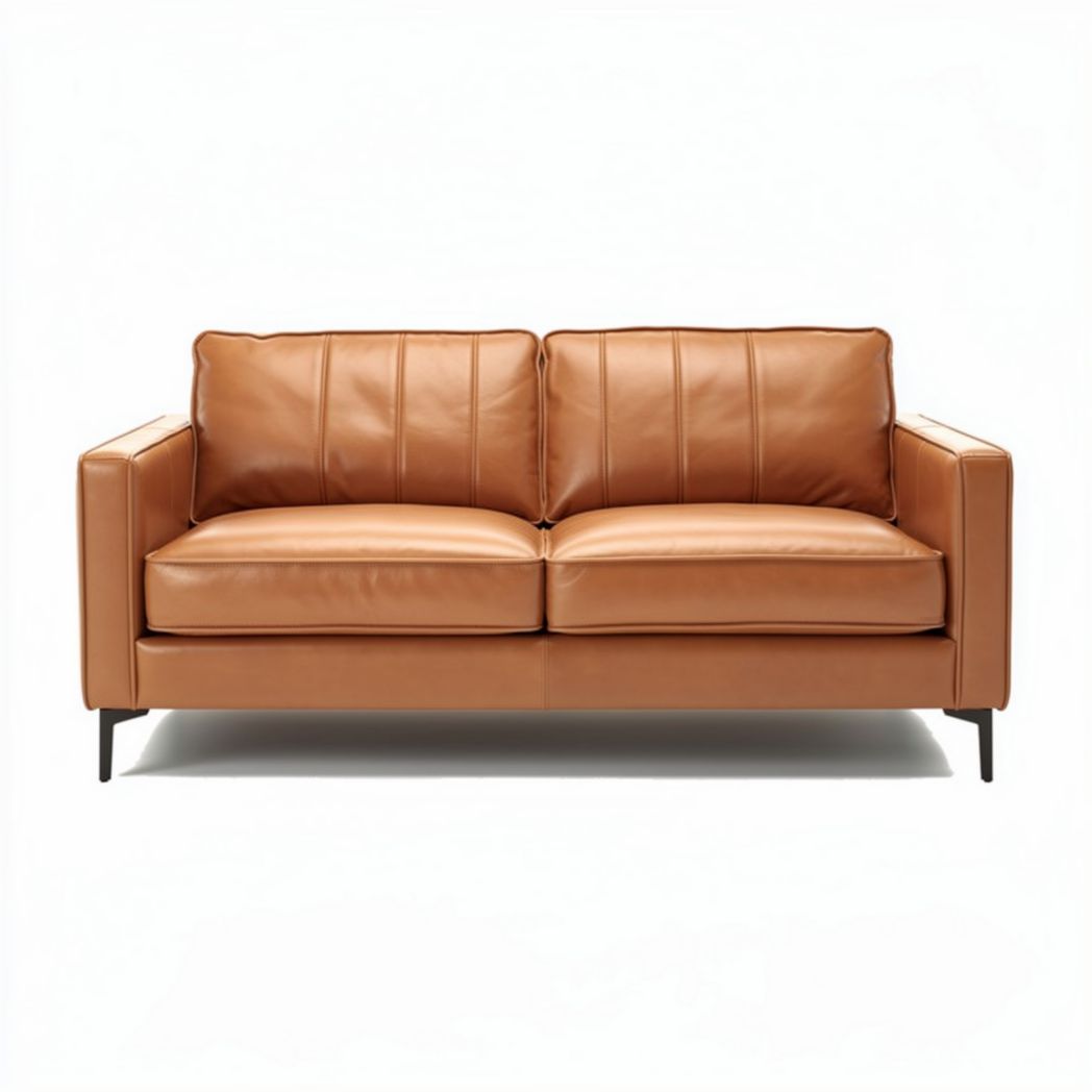 Sofá de dos plazas de cuero marrón 150 x 80 x 75cm para sala de estar