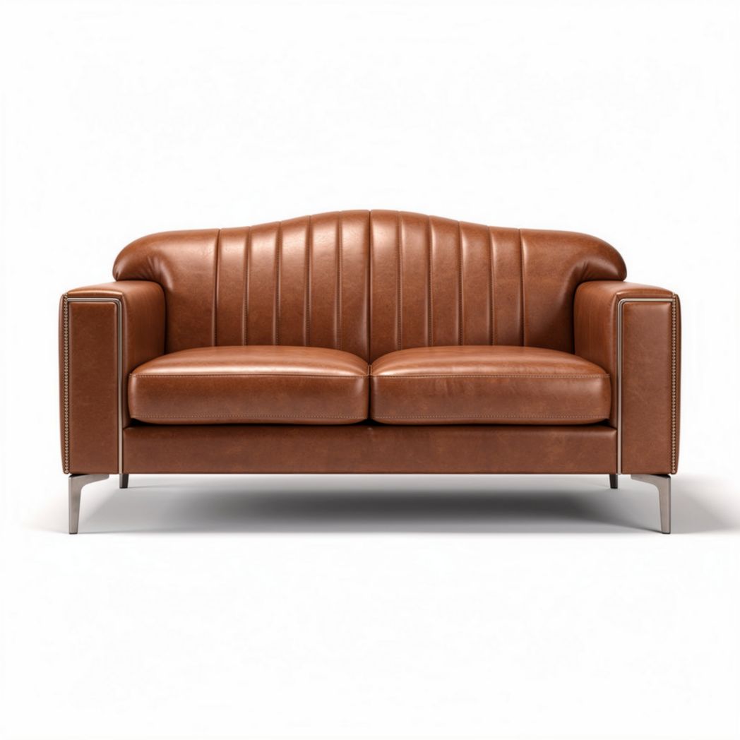 Sofá de cuero marrón con diseño contemporáneo y dimensiones 180 x 85 x 70cm