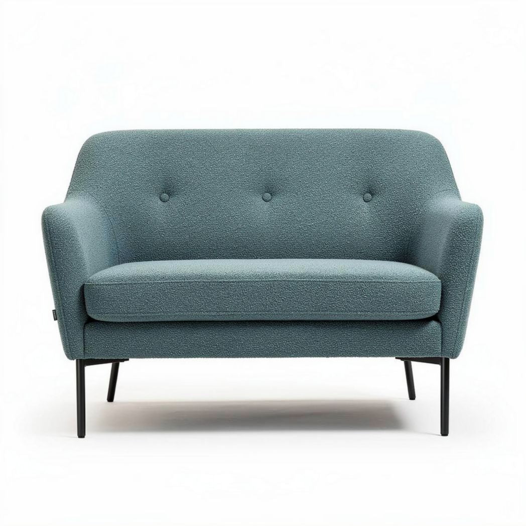 Sofá de dos plazas en tejido azul con patas metálicas 150 x 80 x 80cm