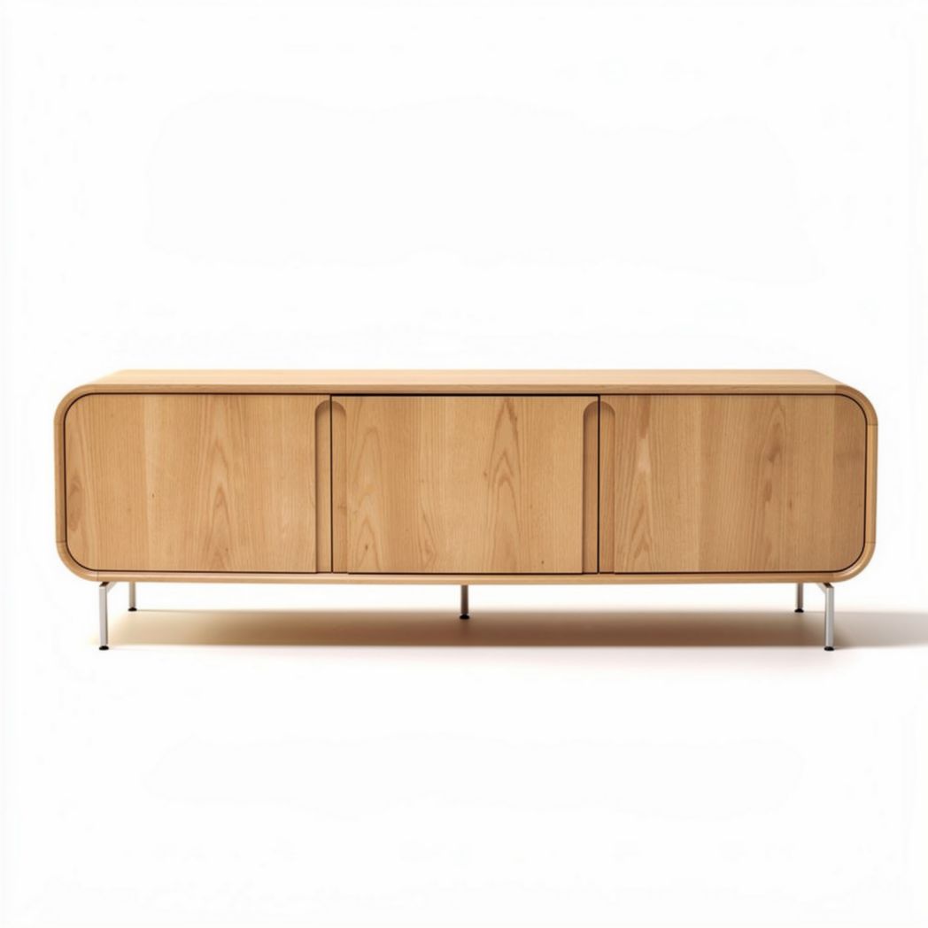 Mueble de almacenamiento en madera de haya con tres puertas 150 x 40 x 50cm