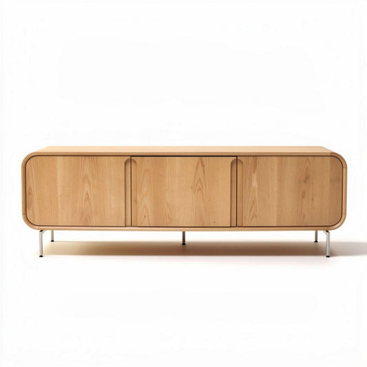 Mueble de almacenamiento en madera de haya con tres puertas 150 x 40 x 50cm