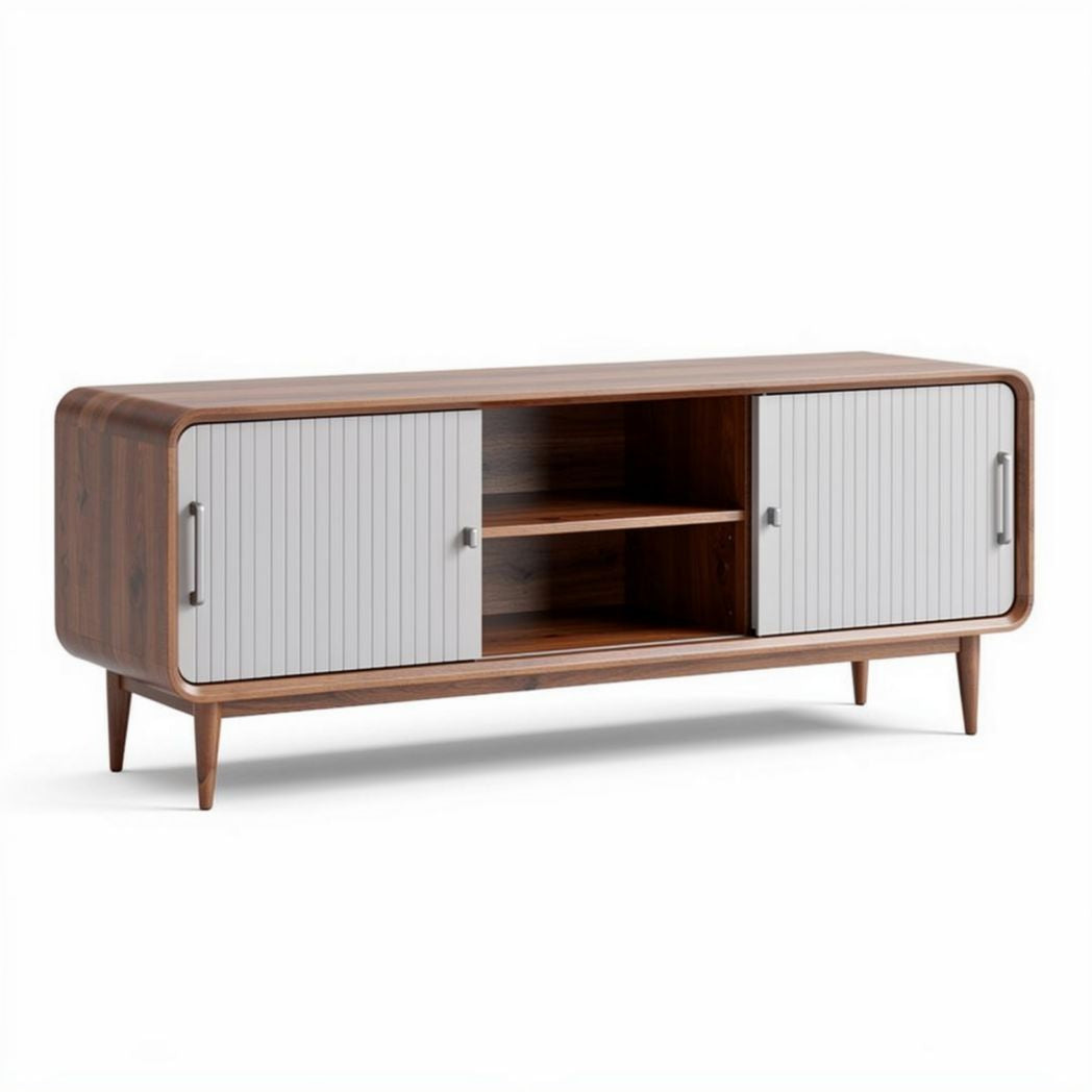 Mueble de salón en madera de roble con puertas correderas gris 120 x 40 x 55cm