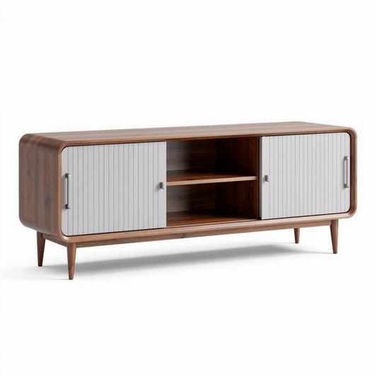 Mueble de salón en madera de roble con puertas correderas gris 120 x 40 x 55cm
