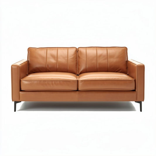 Sofá de dos plazas de cuero marrón 150 x 80 x 75cm para sala de estar
