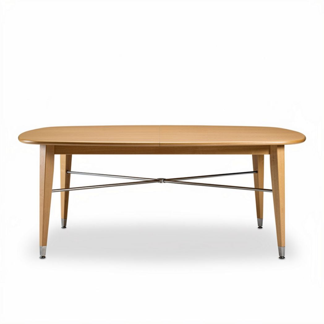Mesa de comedor ovalada de madera clara con patas metálicas 200 x 100 x 75cm