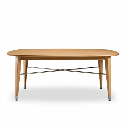 Mesa de comedor ovalada de madera clara con patas metálicas 200 x 100 x 75cm