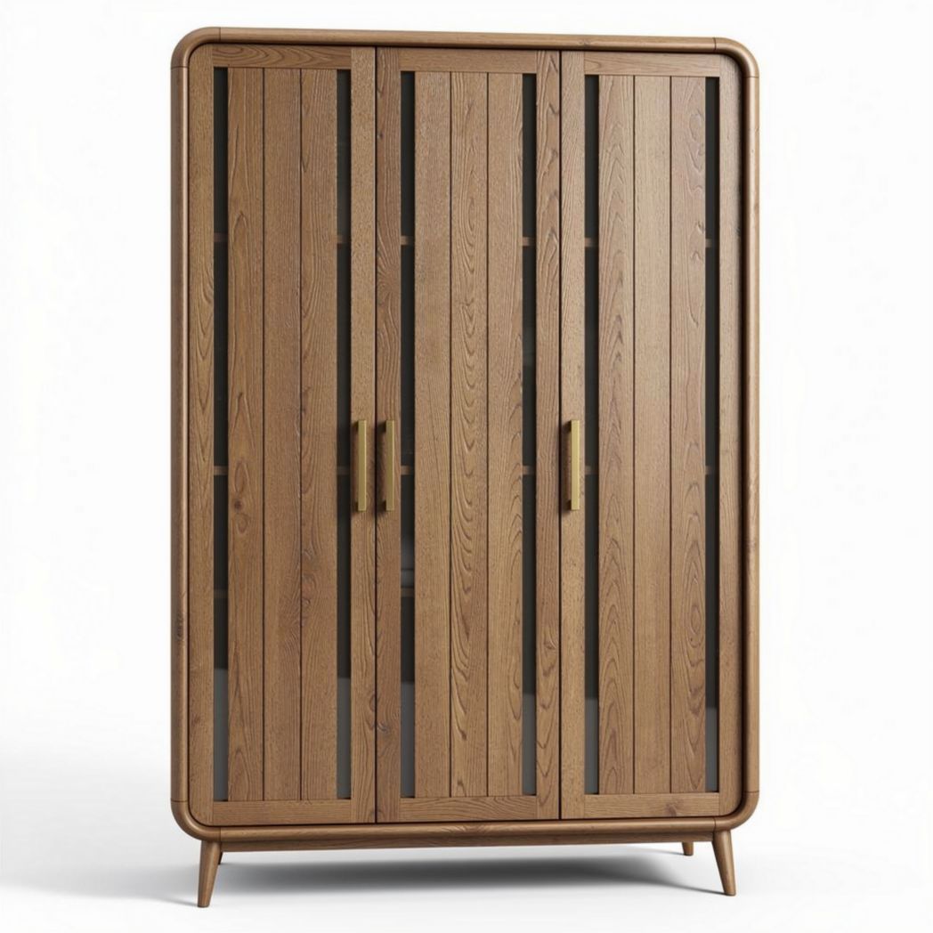 Armario de madera con puertas de vidrio y acabado en roble 150 x 80 x 200cm