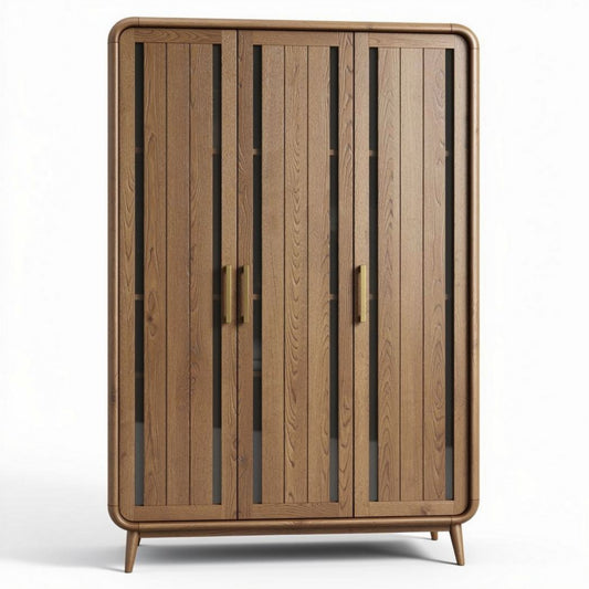 Armario de madera con puertas de vidrio y acabado en roble 150 x 80 x 200cm