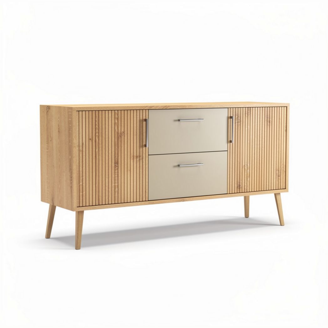 Mueble de almacenamiento de bambú con puertas en color beige 150 x 60 x 80cm